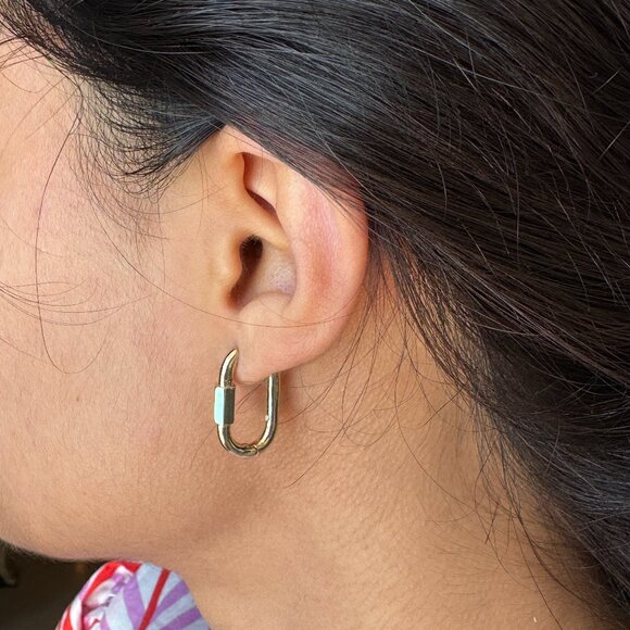 Gold Link Hoop Earrings - Picture 1 of 7